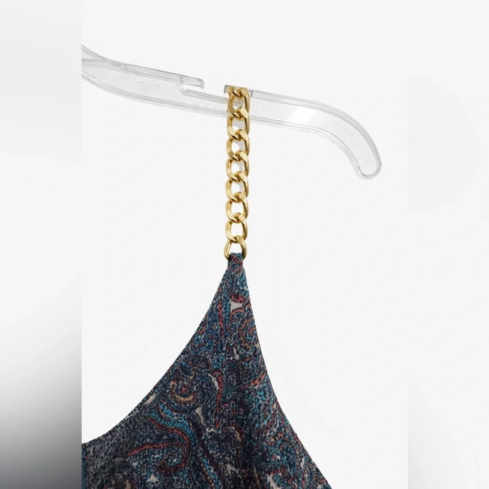 Michael Michael Kors Paisley Maxi‎ Dress w/ Gold Chain Straps Ruffle Size: L
